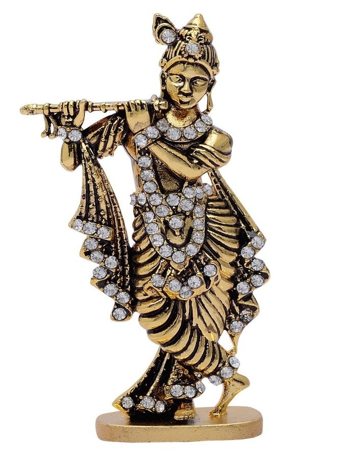 GCT Lord Krishna Idol Bansuri Krishna Idol (B-39) Antique Gold Metal Statue for Home Décor Car Dashboard Mandir Pooja Murti Temple Puja Office Table Showpiece - Image 1